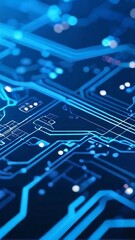 Fototapeta premium Abstract Circuit Board: Glowing Blue Technology Pathways