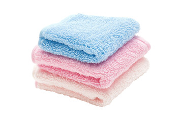 Soft and fluffy towels stacked neatly in pastel colors for a cozy bathroom setting isolated on transparent background