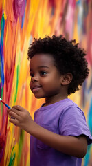 Young Child Painting On Canvas Colorful Portrait Art Illustration
