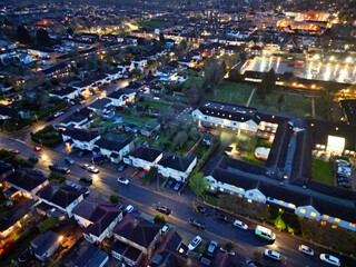 High Angle View of Illuminated Buildings at Central Borehamwood London City of England United...