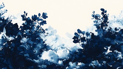 Lush dreamlike foliage in a harmonious palette of blue and white tones creating a serene and calming natural landscape