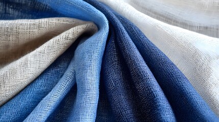 Elegant and textured indigo and white fabric with flowing abstract patterns and soft natural movement