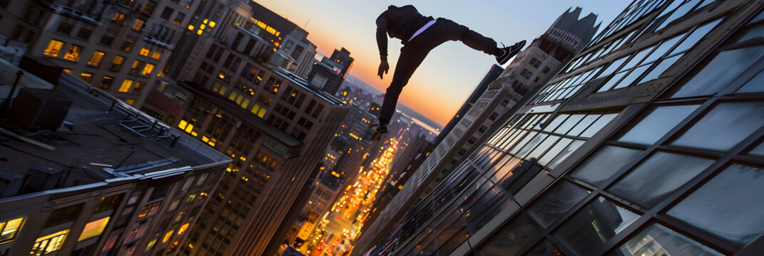 Urban Symphony: An Action-Packed Snapshot of a Parkour Enthusiast Defying Limits