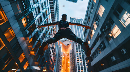 Urban Symphony: An Action-Packed Snapshot of a Parkour Enthusiast Defying Limits