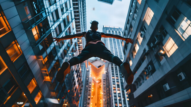 Urban Symphony: An Action-Packed Snapshot of a Parkour Enthusiast Defying Limits