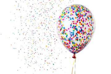 A colorful confetti balloon floats joyfully against a bright backdrop celebrating special moments isolated on transparent background