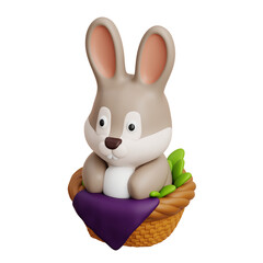 3D Illustration of a Rabbit in a Basket