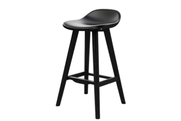 Sleek modern black stool standing alone against a minimalist white backdrop in a stylish interior isolated on transparent background
