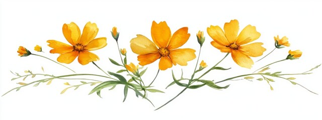 Yellow coreopsis  set watercolor 3D render isolated images