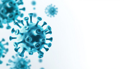 image depicts close up view of virus, showcasing its intricate structure and blue color against white background. This representation evokes sense of scientific exploration and awareness