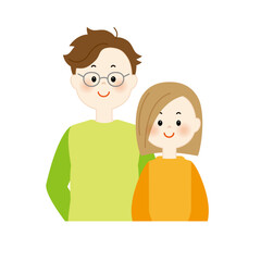 寄り添う若いカップルのイラスト　上半身