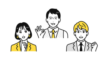 問題が解決して喜ぶ上司と部下のシンプルな人物アイコンセット