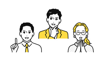 問題が解決して喜ぶビジネスチームのシンプルな人物アイコンセット