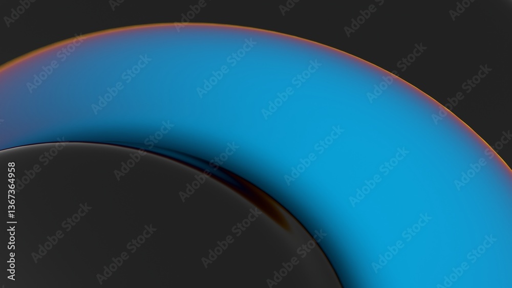 Aufkleber Fluid swirl of black, orange, and blue gradient forms a modern wave pattern, blending illusions, synergy, and technology into an abstract, futuristic design..