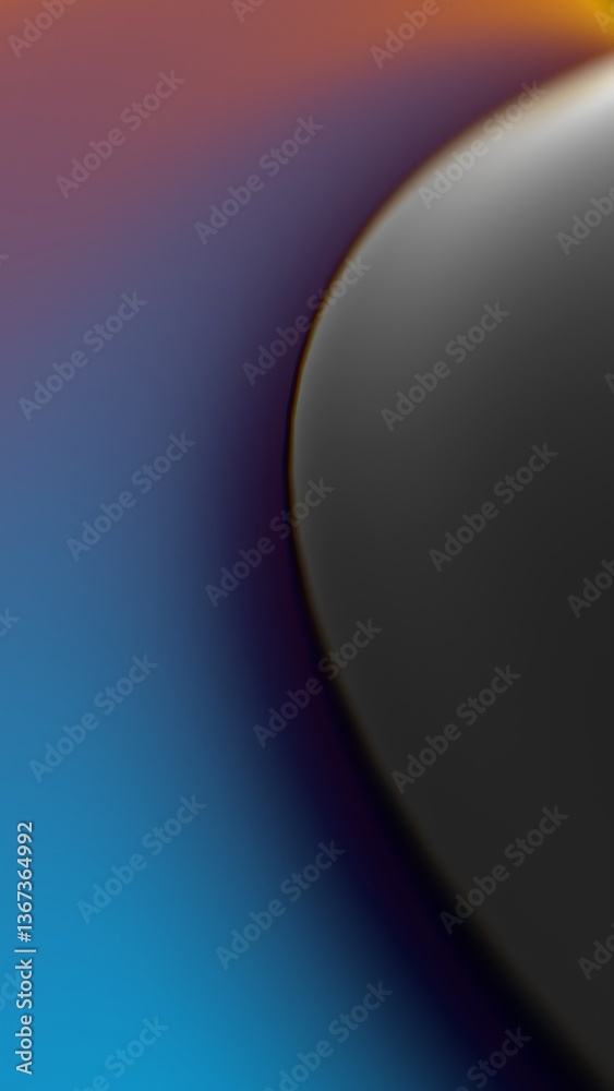 Aufkleber Fluid swirl of black, orange, and blue gradient forms a modern wave pattern, blending illusions, synergy, and technology into an abstract, futuristic design..