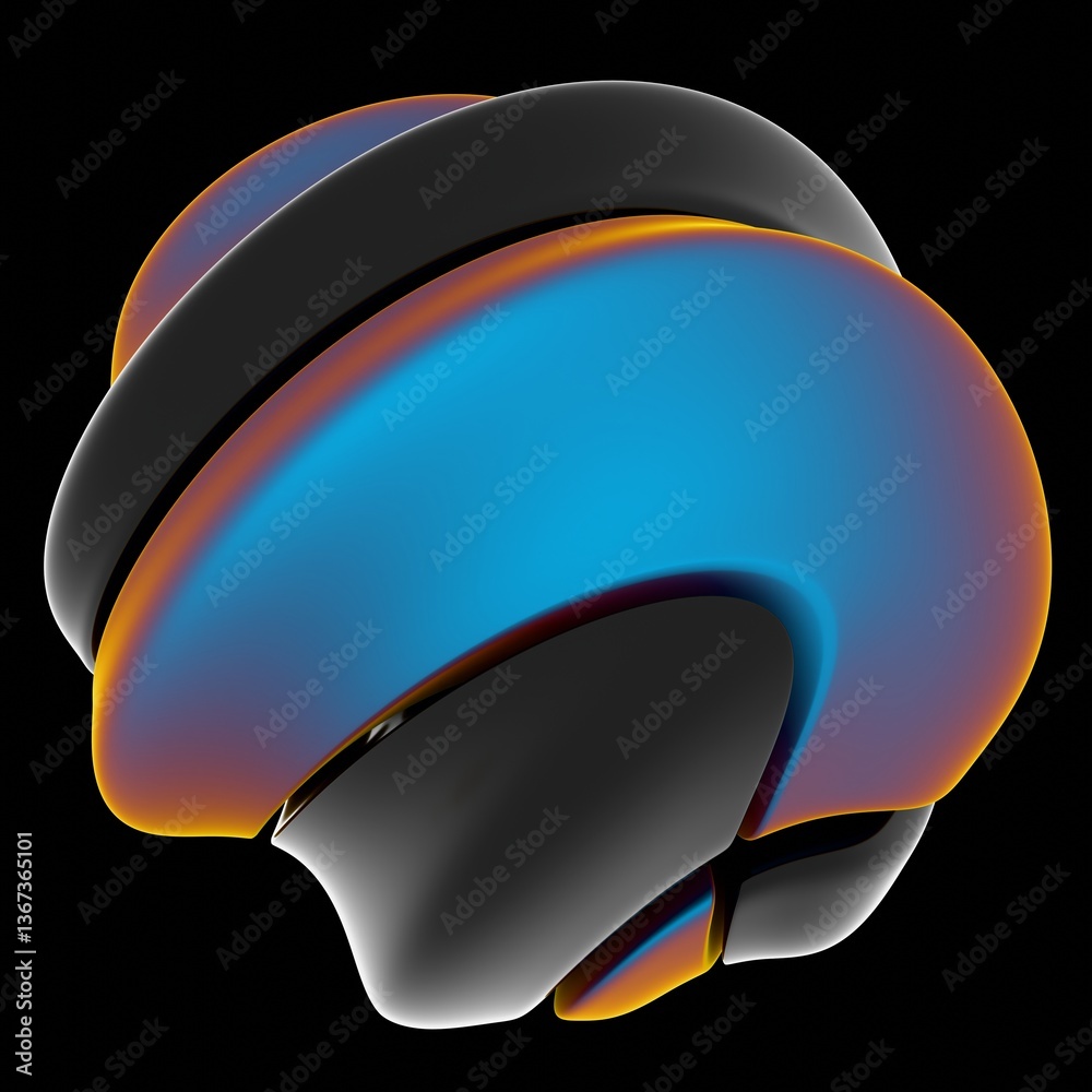 Aufkleber Fluid swirl of black, orange, and blue gradient forms a modern wave pattern, blending illusions, synergy, and technology into an abstract, futuristic design..
