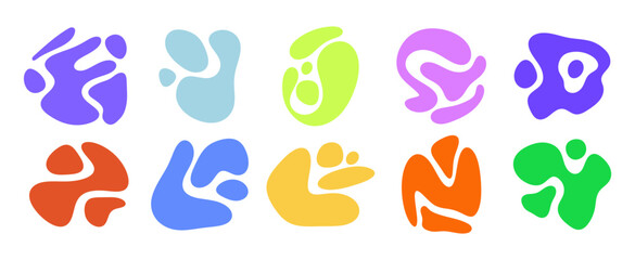 Set of irregular round blot form graphic element. Organic abstract fluid shapes isolated on white background. stock illustration