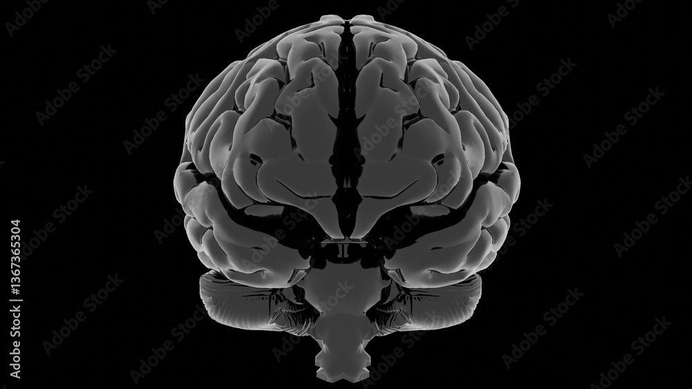 Aufkleber glossy black 3d brain isolated against a dark background, highlighting a minimal, futuristic concept
