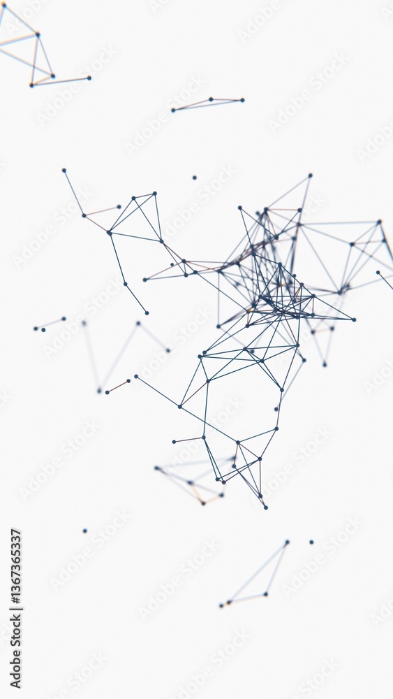 Poster Delicate lines and nodes form an abstract floating network on a white background, blending illusions and technology in a minimal, futuristic design........