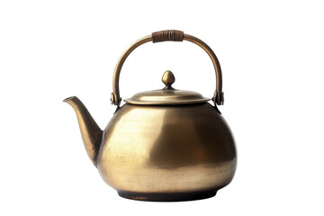 A vintage brass teapot on a clean white surface, highlighting its timeless charm isolated on transparent background