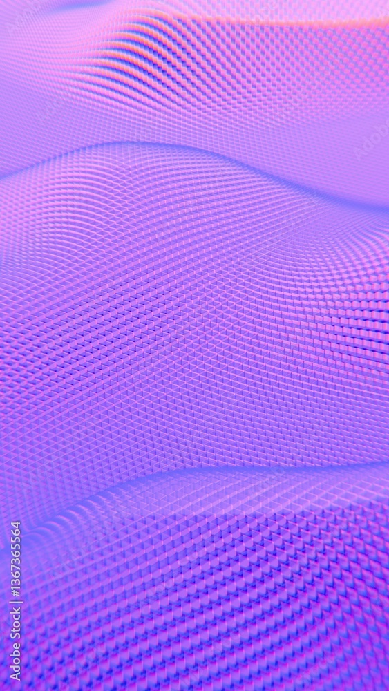 Poster A purple 3D wave pattern with a textured surface, evoking illusions of depth and technology in a minimal, modern design.......