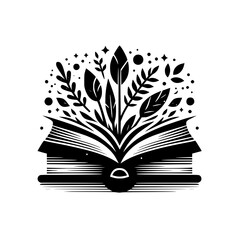 An Open Book, Representing Growth and Knowledge, with Foliage and Stars Emanating from Its Pages, Symbolizing Learning.