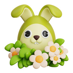 3D Illustration Cute Bunny in Flowers