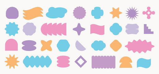 Cool Abstract Geometric Shapes. Trendy Y2K Retro Badges Vector Design. Sticker Label Elements. Minimal Frame Patch.