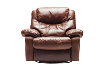 Comfortable brown leather recliner chair ready for relaxing moments at home isolated on transparent background