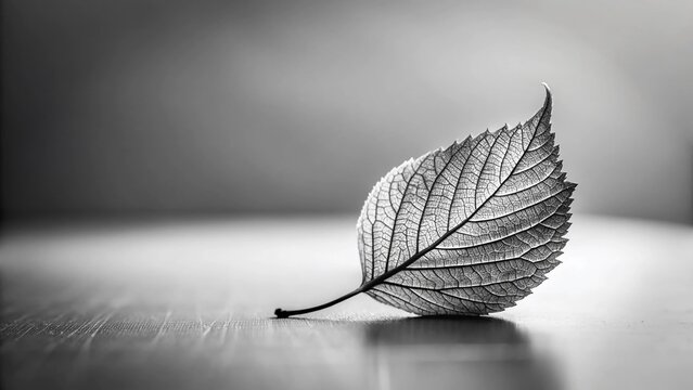 Black and White Leaf Clipart: Candid Close-up Photography of a Single Leaf