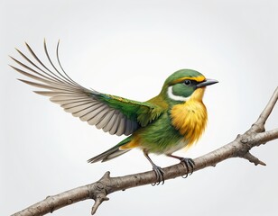 Fototapeta premium Green and Gold Bird on Branch