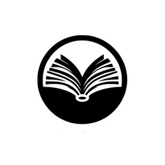 Minimalist Black and White Logo of Open Book, Featuring Symbolic Pages Inside a Circular Frame with Subtle Shadow, Representing Learning.