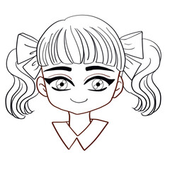 vector Line for little chibi little girl with bows