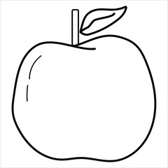 an apple with leaf black and white