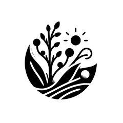 Elegant Black and White Botanical Illustration, Sunlit Scene with Leafy Elements and Serene Composition, Minimalist Design