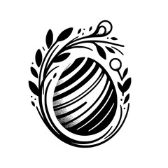 Detailed Monochrome Illustration: Easter Egg Ornamented with Leaves and Floral Elements in a Decorative, Tattoo-Inspired Style.