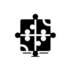 Obraz premium A minimalist black and white icon featuring a completed jigsaw puzzle, representing unity, connection, and problem-solving, set against a clean white background.