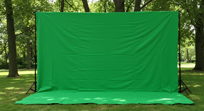 Green Screen backdrop set up in a park.