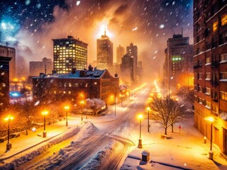 Obraz premium Blizzard Night Cityscape - Winter Storm Fury