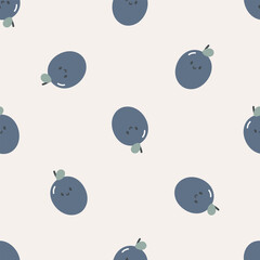 Seamless pattern with cute plum. Kids background. For card, posters, banners, books, printing on the pack, clothes, fabric, wallpaper, textile or dishes.	