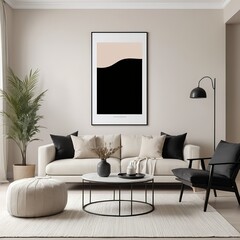 Modern Living Room Interior with Beige Sofa and Abstract Art