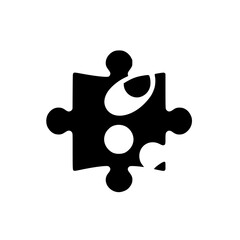 A stylized black and white puzzle piece with an eye-like design, symbolizing vision and connection.