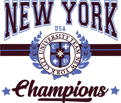 New York NYC Champions wreaf varsity script retro vintage sport USA Trending American Graphic Tee t-shirt logo slogan graphic artwork typography tote badge emblem crest league teams sports
