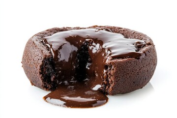 Decadent chocolate lava cake oozing rich sauce on a pristine white background isolated on transparent background