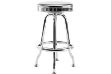 A sleek metallic bar stool shines under the warm light in a cozy café setting isolated on transparent background