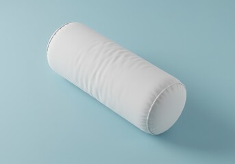 Studio Shot of a White Bolster Pillow on a Pastel Blue Background