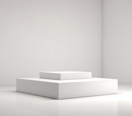 Empty podium or pedestal display on white background with box stand concept. Blank product shelf standing backdrop. 3D rendering.luxury, exhibition, empty, modern, template, 23