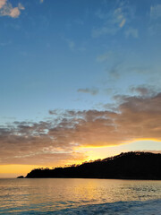beautiful dramatic landscape of sunset on the sea beach