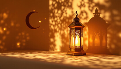 Fototapeta premium Golden lanterns casting intricate shadows in a warm, festive ambiance photography