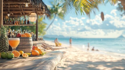 Tropical Beach Bar with Fresh Fruit Drinks and Scenic Ocean View